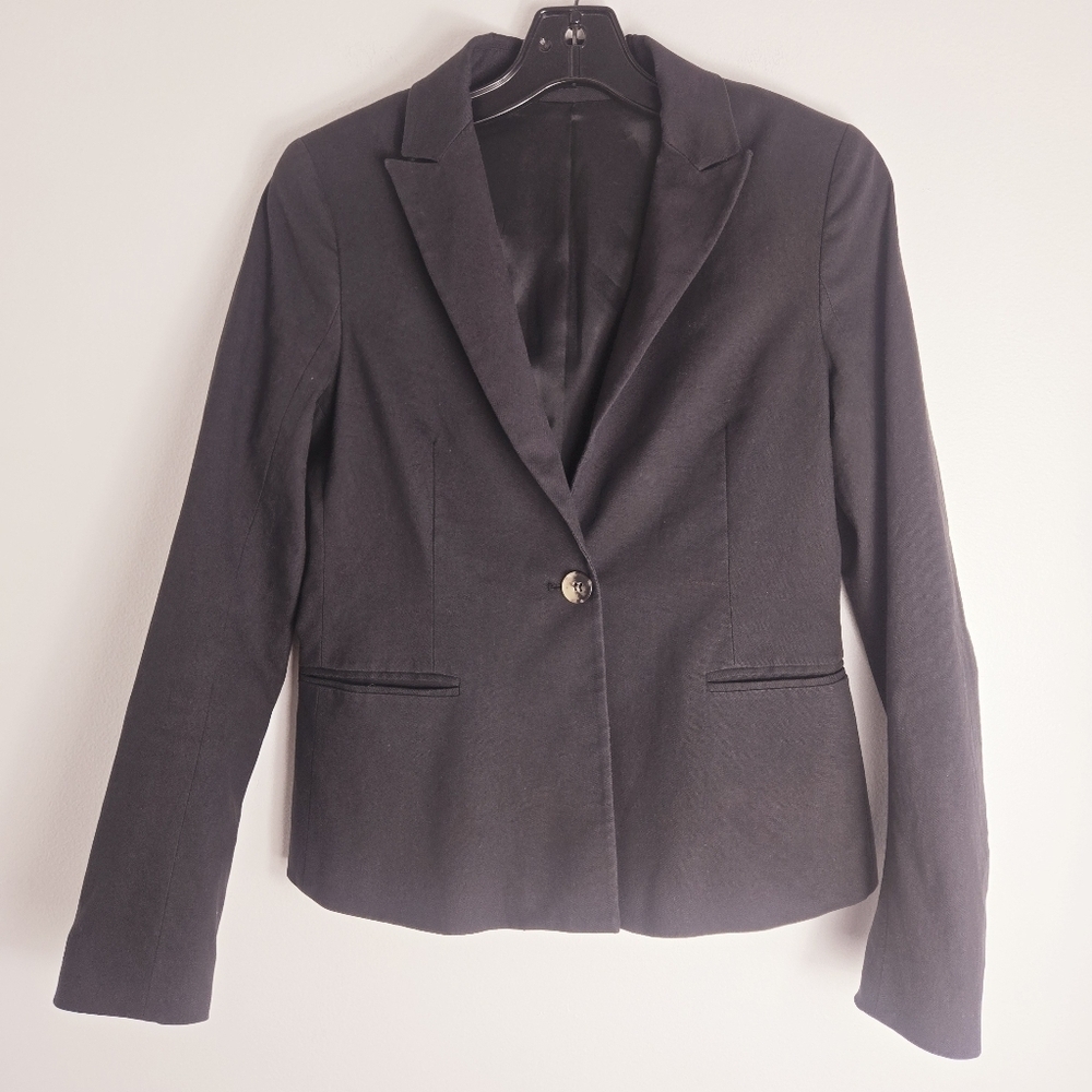 Theory Cotton Long Sleeves Black One Button Office Blazer